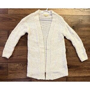 Mesh + Lace Cardigan Womens Large Cream Popcorn Textured Knit Open Front Sweater